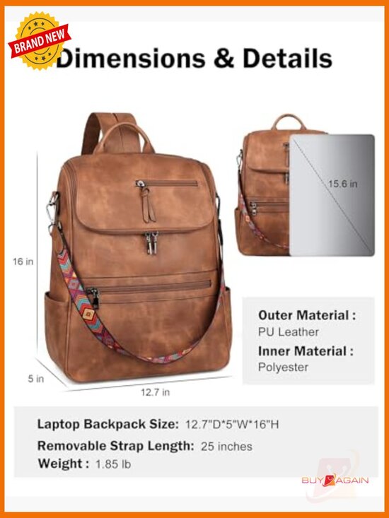 Vegan Leather Laptop Backpack with 15.6\
